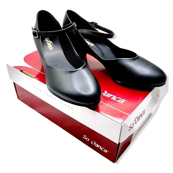 Womens Character Theatre Dance Shoes Leather Stage Salsa Black Performance - Picture 7 of 7